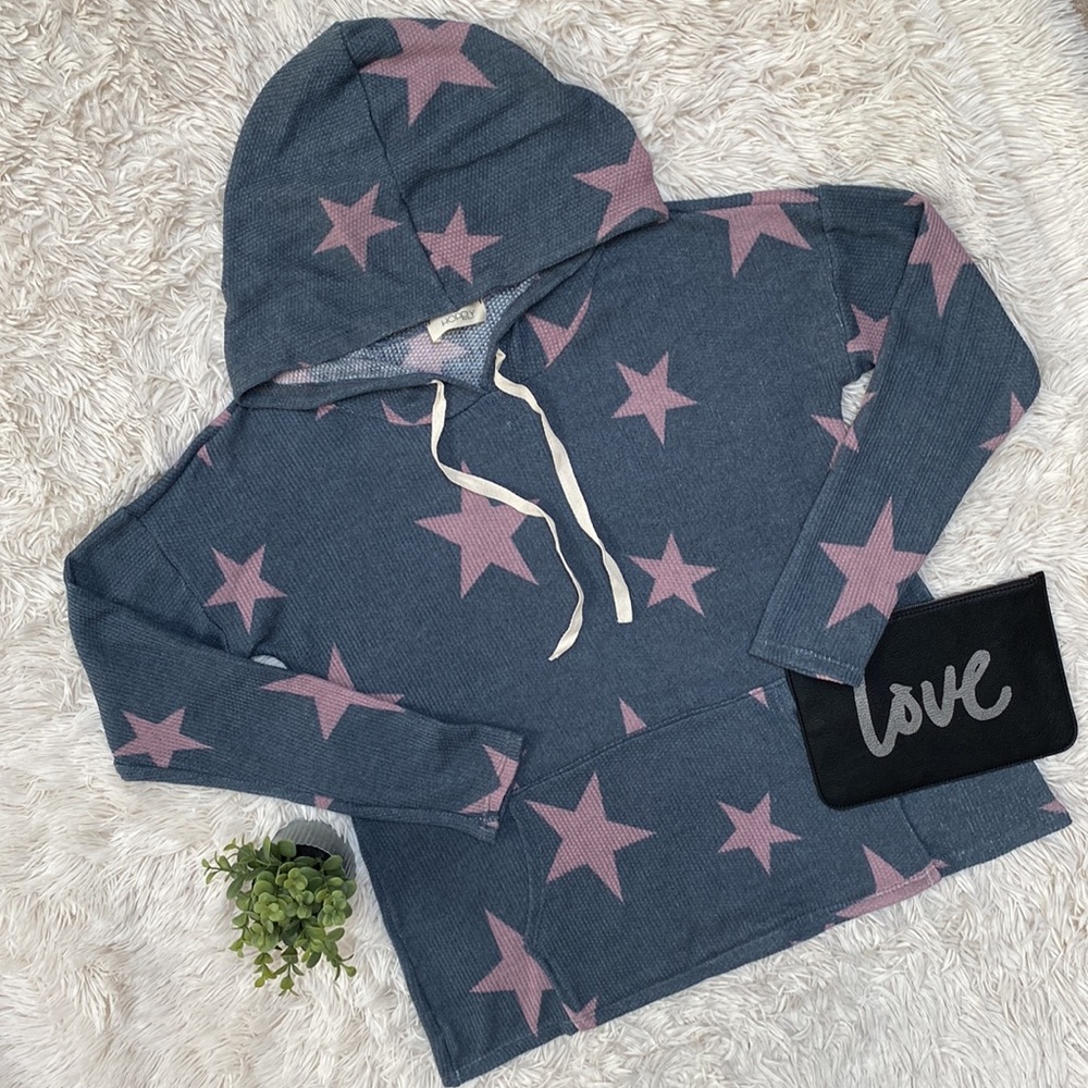 Hopely Hooded Knit Star Top 💗 Blue & Pink